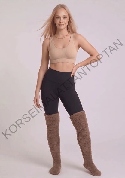 Diz Üstü Peluş Çorap Toptan | Kaymaz Tabanlı Sıcak Tutan | 4 Renk Tek Beden