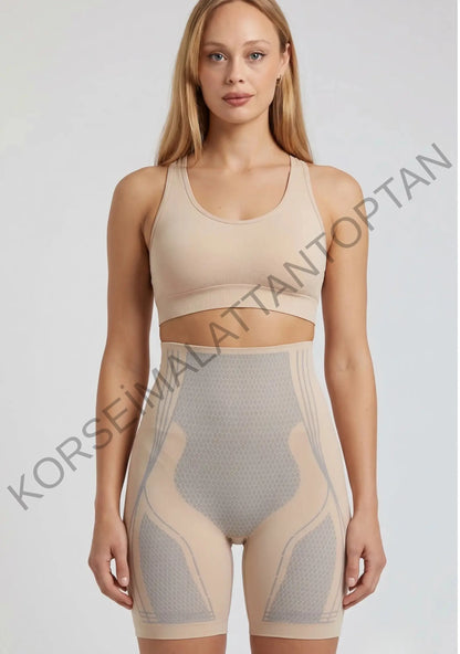 Toptan iyonizer şort korse bej - yüksek bel mide basen toparlayıcı