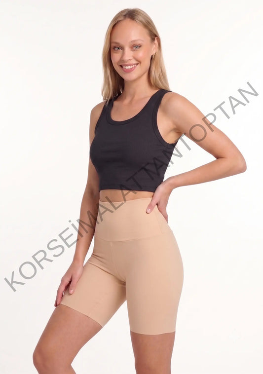 Toptan push up şort korse bej - yüksek bel silikonlu toparlayıcı